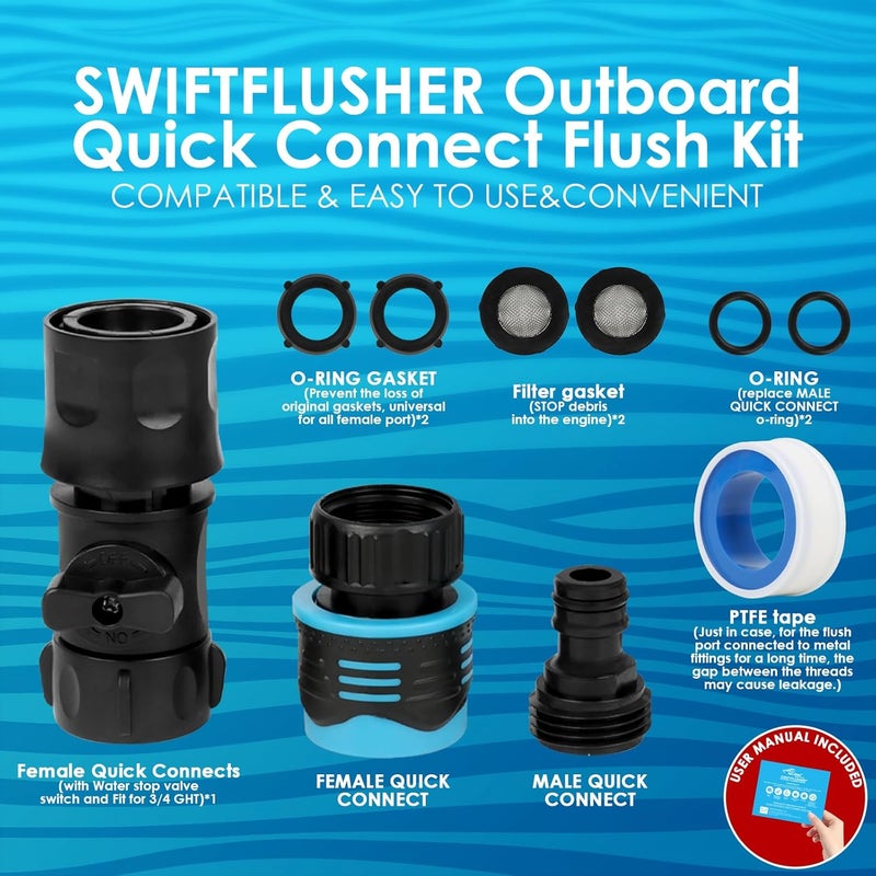 MZANNI Store SWIFTFLUSHER Outboard Quick Connect Flush Kit for Mercury, Suzuki，Yamaha & Honda，Outboard Flush Kit，Flush Port Quick Connect，Outboard Engine Motor Flushers，Outboard Engine Flush Adapter - Image 4